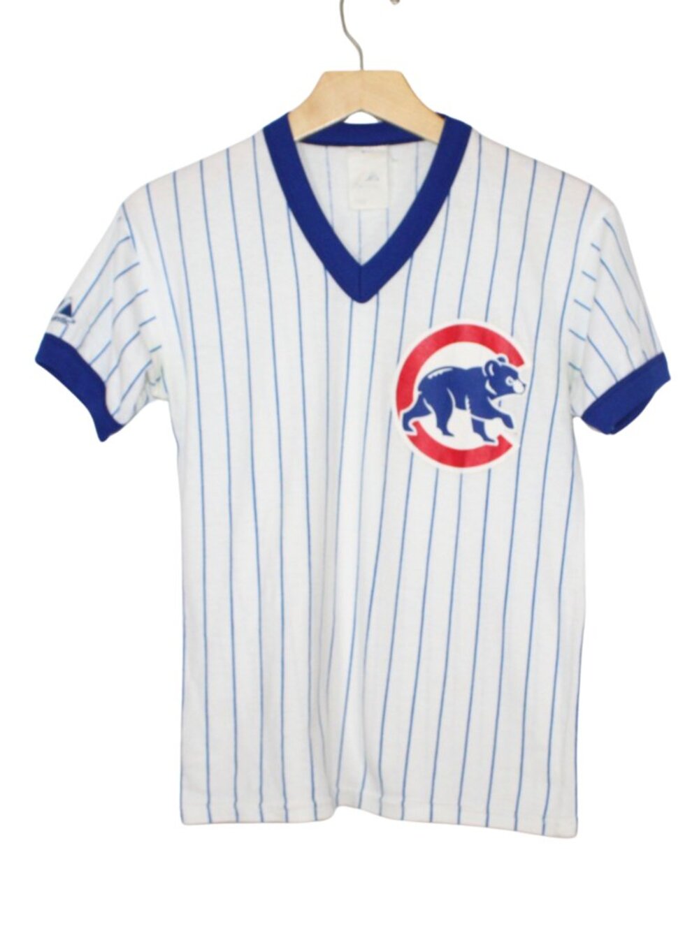 Vintage Majestic Chicago Cubs v-neck pinstripe graphic print logo